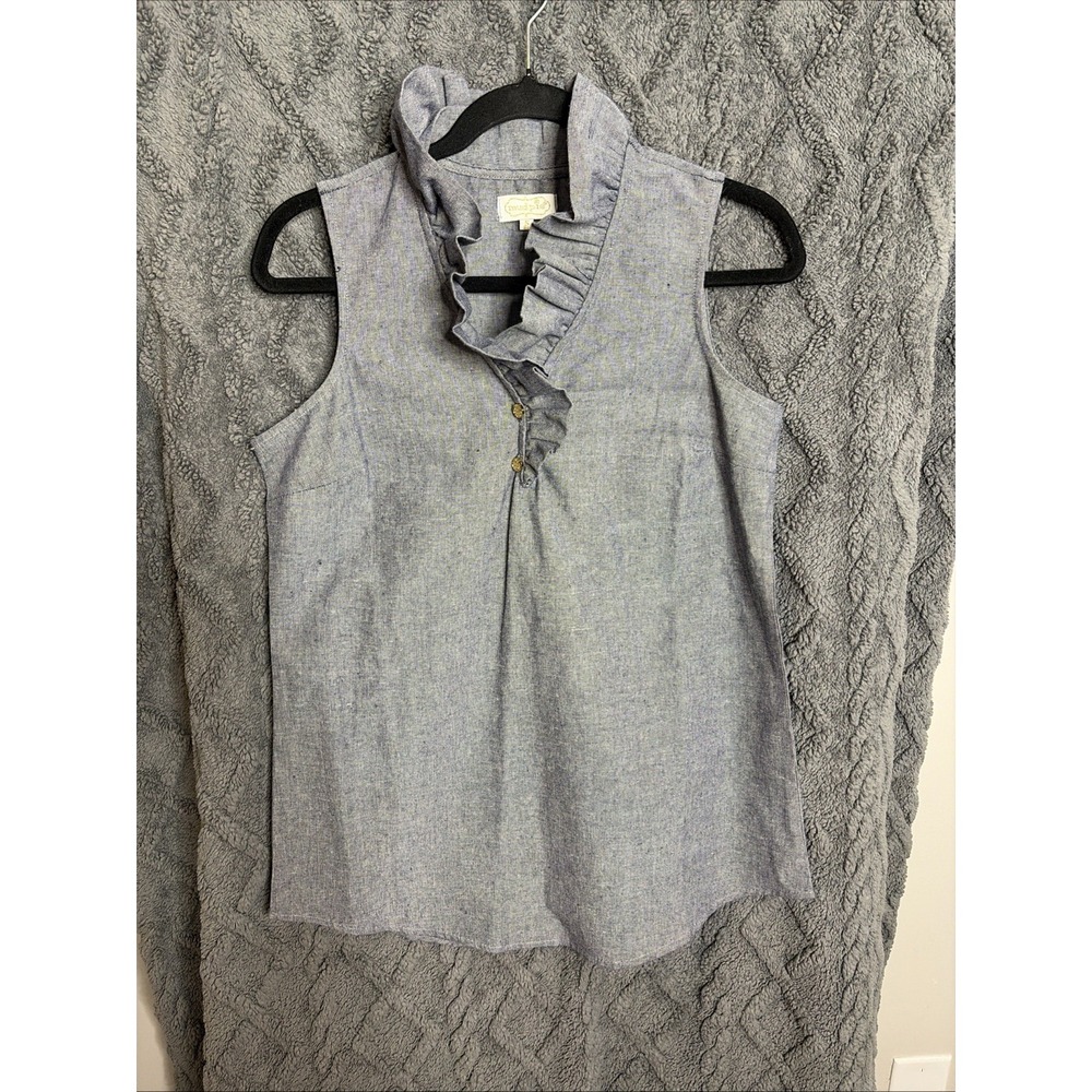 MUD PIE S'less Ruffle Collar Chambray Blouse - S, Blue